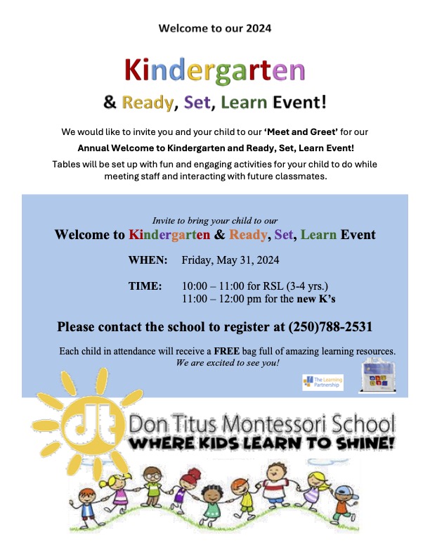 Welcome to Kindergarten & Ready, Set, and Learn Event