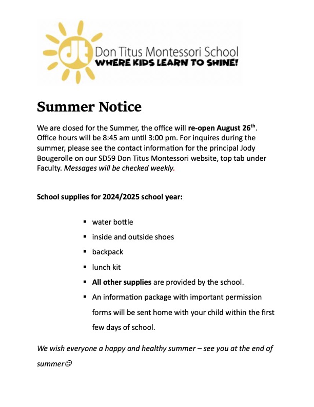 Summer Notice
