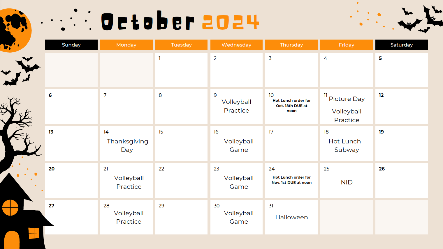 October Calendar