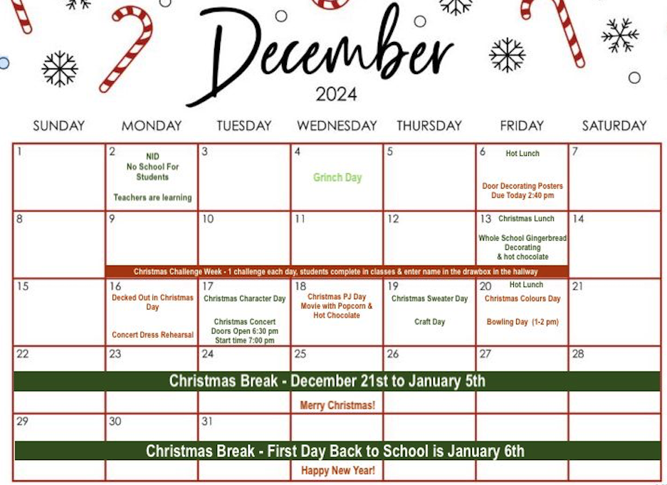 December Event Calendar